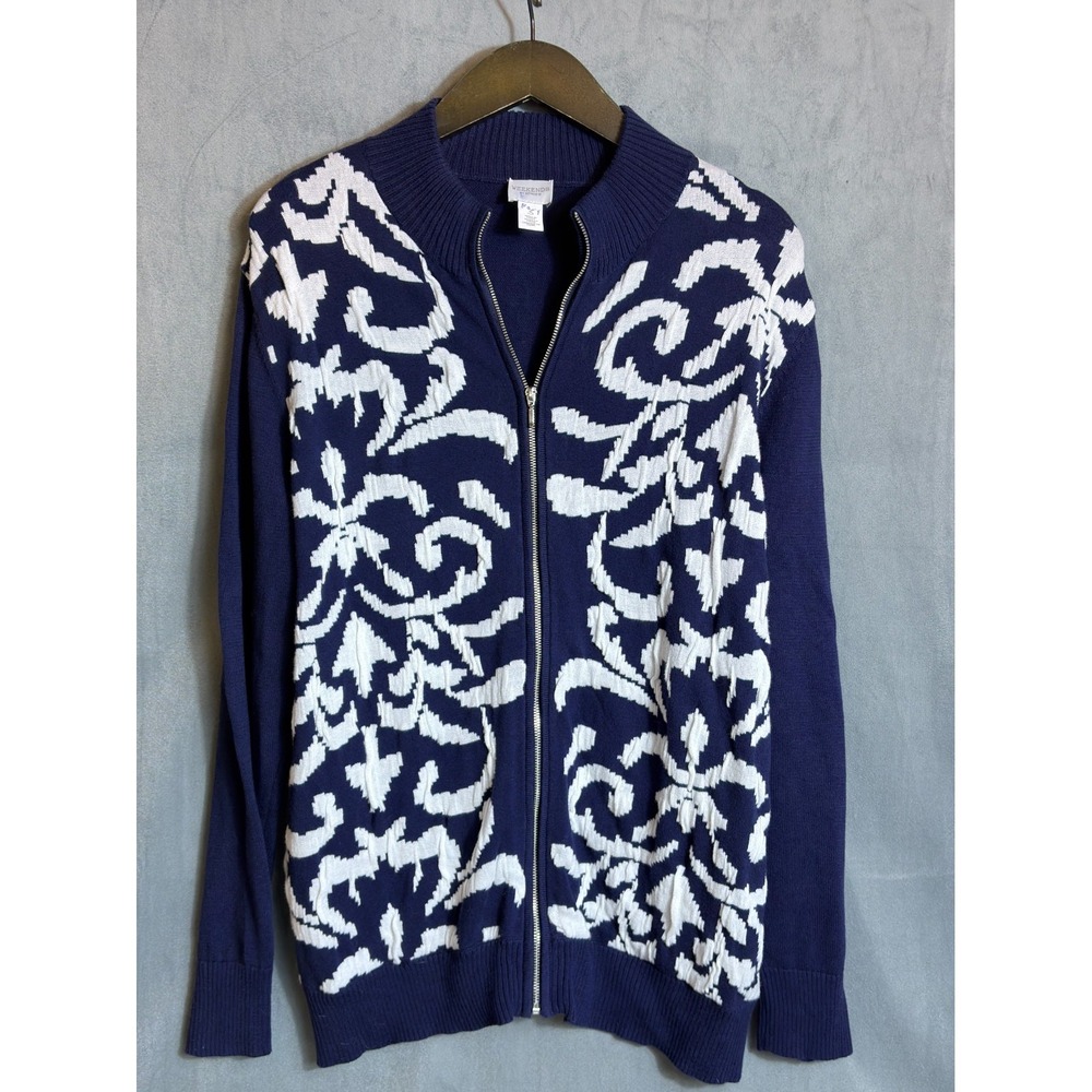 Chicos Weekends Cardigan Sweater Navy w/White Lightweight Beach Summer Nights 3